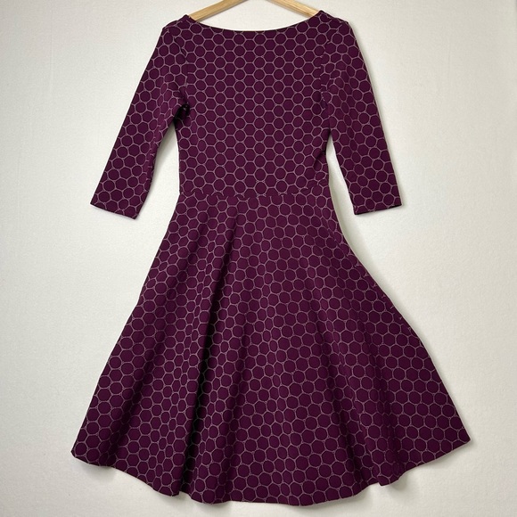 Leota Dresses & Skirts - LEOTA Handmade USA Honeycomb Print Fit & Flare Midi Dress 3/4 Sleeve